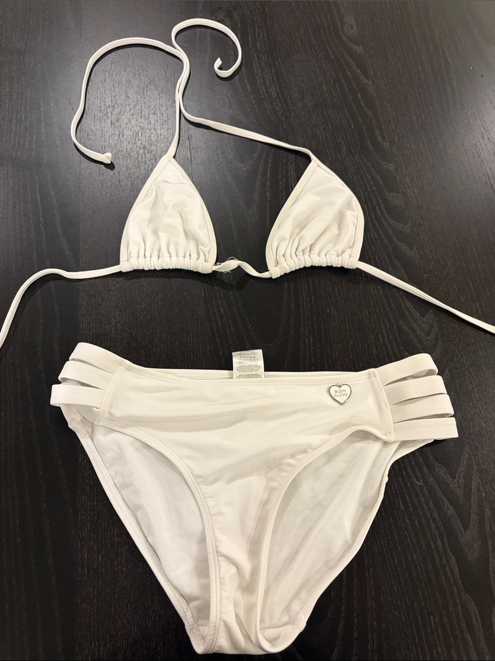 Body Glove White Triangle Bikini Set with Strappy Side Bottoms